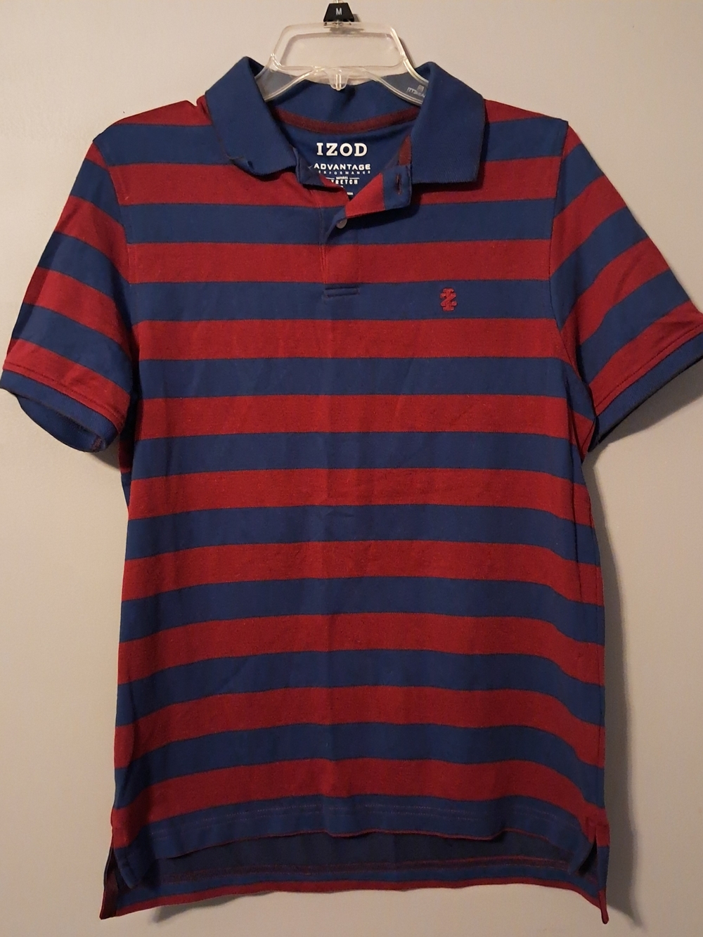 Izod Men's Blue and Red Horizontal Stripe Polo
